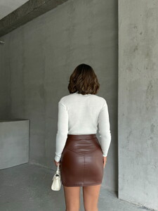 Topshow Brown Zippered Leather Wholesale Skirt #5