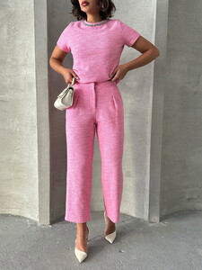 Topshow Pink Jacquard Wholesale Pants #4