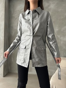 Topshow Silver Veined Patent Leather Wholesale Jacket #2