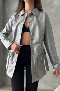 Topshow Silver Veined Patent Leather Wholesale Jacket #1