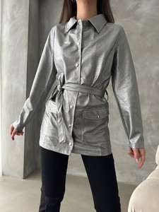 Topshow Silver Veined Patent Leather Wholesale Jacket #4