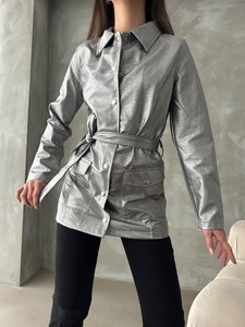 Topshow Silver Veined Patent Leather Wholesale Jacket #3