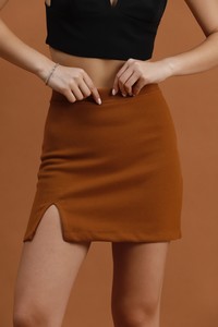 Topshow Brown Slit Detailed Mini Skirt #4