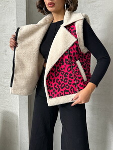 Topshow Fujya Black Leopard Patterned Plush Wholesale Vest #3