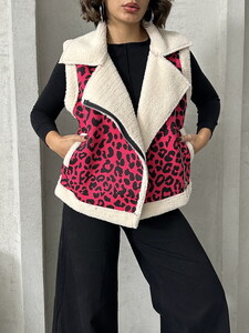 Topshow Fujya Black Leopard Patterned Plush Wholesale Vest #4