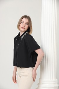 Topshow Black Wholesale Shirt with Stone Collar #5