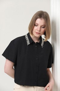 Topshow Black Wholesale Shirt with Stone Collar #1