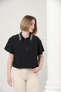 Topshow Black Wholesale Shirt with Stone Collar #2