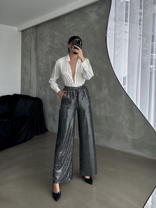 Topshow Black Silver Lurex Wholesale Trousers #2