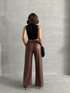 Topshow Coffee Leather Wholesale Pants #5