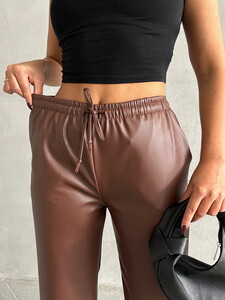 Topshow Coffee Leather Wholesale Pants #4