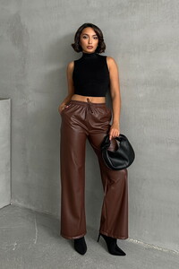 Topshow Coffee Leather Wholesale Pants #1