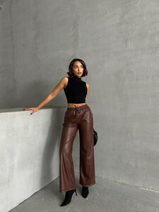 Topshow Coffee Leather Wholesale Pants #2