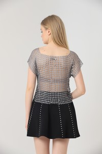 Topshow Gray Glitter Laser Cut Glitter Mesh Normal Wholesale Blouse #5