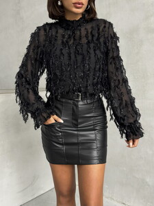 Topshow Black Glittery Fringed Blouse #4