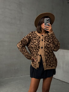 Topshow Coffee Leopard Knitwear Wholesale Cardigan | K-157 #2