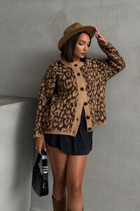 Topshow Coffee Leopard Knitwear Wholesale Cardigan | K-157 #1