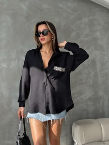 Topshow Black Pocket Detailed Linen Shirt #3