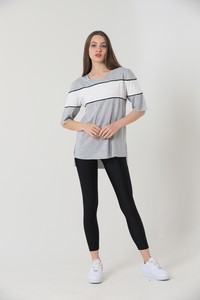 Topshow Gray Cream Black Crew Neck Wholesale Blouse #4