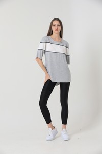 Topshow Gray Cream Black Crew Neck Wholesale Blouse #2