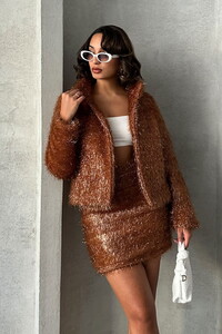 Topshow Coffee Glittery Fringed Wholesale Coat #1