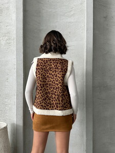 Topshow Kamel Coffee Leopard Patterned Plush Wholesale Vest #5