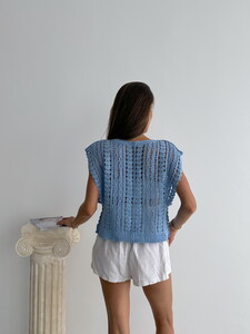 Topshow Blue Braided V-Neck Blouse #5