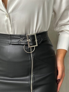 Topshow Black Zippered Leather Wholesale Skirt #4