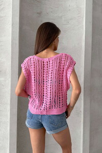 Topshow Fuchsia Braided V-Neck Blouse #3