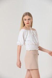 Topshow Cream Collar Tied Wholesale Blouse #4