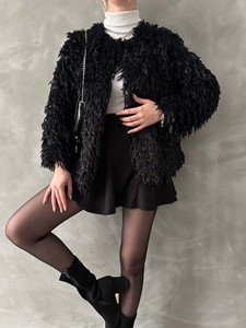 Topshow Black Fringed Plush Wholesale Jacket #4