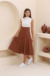 Topshow Brown Double Pocket Wholesale Dress #2