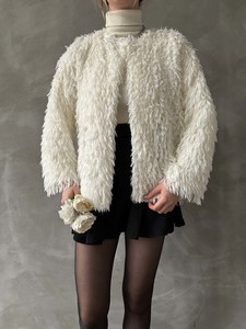 Topshow Cream Fringed Plush Wholesale Jacket #5