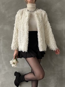 Topshow Cream Fringed Plush Wholesale Jacket #4