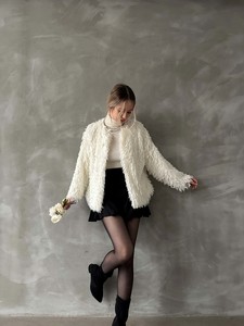 Topshow Cream Fringed Plush Wholesale Jacket #2