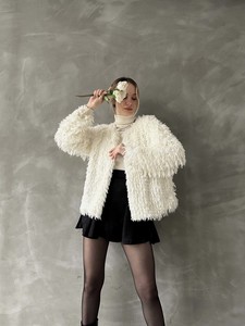 Topshow Cream Fringed Plush Wholesale Jacket #3