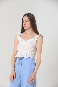 Topshow Powder Blue Shoulder to Shoulder Ruffle Wholesale Blouse #5