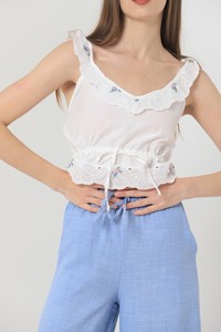 Topshow Powder Blue Shoulder to Shoulder Ruffle Wholesale Blouse #2