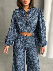 Printed Denim Wholesale Blouse - L.Şaldesen | TOPSHOW #4