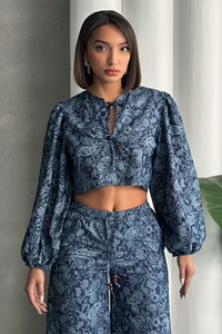 Printed Denim Wholesale Blouse - L.Şaldesen | TOPSHOW #1