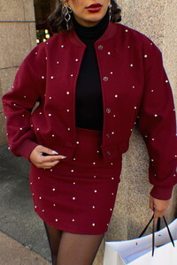 Topshow Burgundy Dot Printed College Wholesale Jacket #4