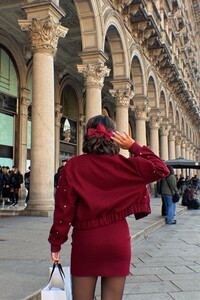 Topshow Burgundy Dot Printed College Wholesale Jacket #5