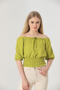 Topshow Pistachio Green Tie Collar Wholesale Blouse #2