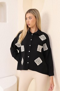 Topshow Black Guipure Detailed Wholesale Blouse #2