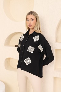 Topshow Black Guipure Detailed Wholesale Blouse #3