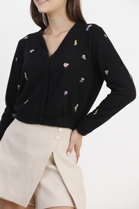 Topshow Black Embroidery Detailed Wholesale Cardigan #4