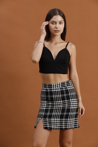 Topshow Black Checker Above Knee Plaid Wholesale Skirt #2