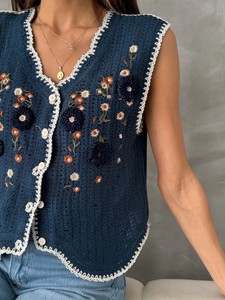 Topshow Navy Blue Embroidered Vest #4