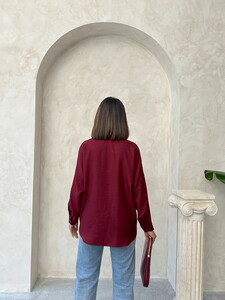 Linen Shirt with Lace Pocket - Burgundy | Topshow #5