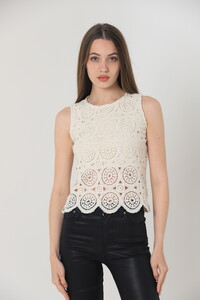 Topshow Raw Zero Sleeve Crew Neck Lace Wholesale T Shirt #4